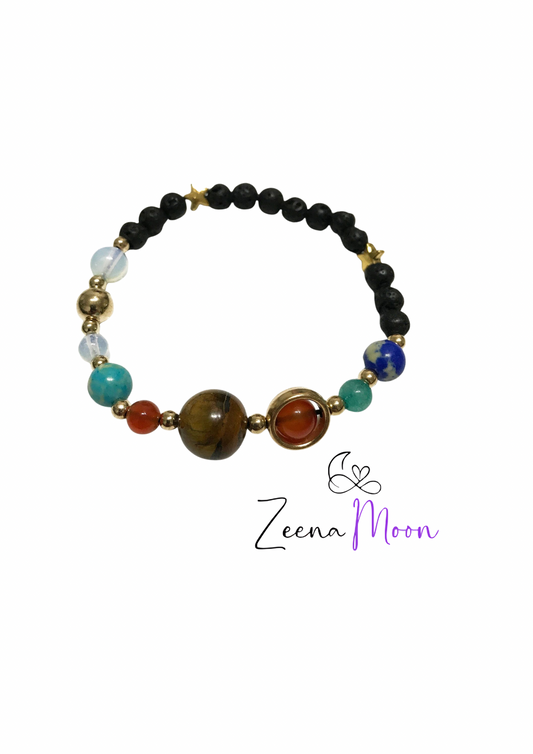 Lava Stone Bracelet - Gold Solar System