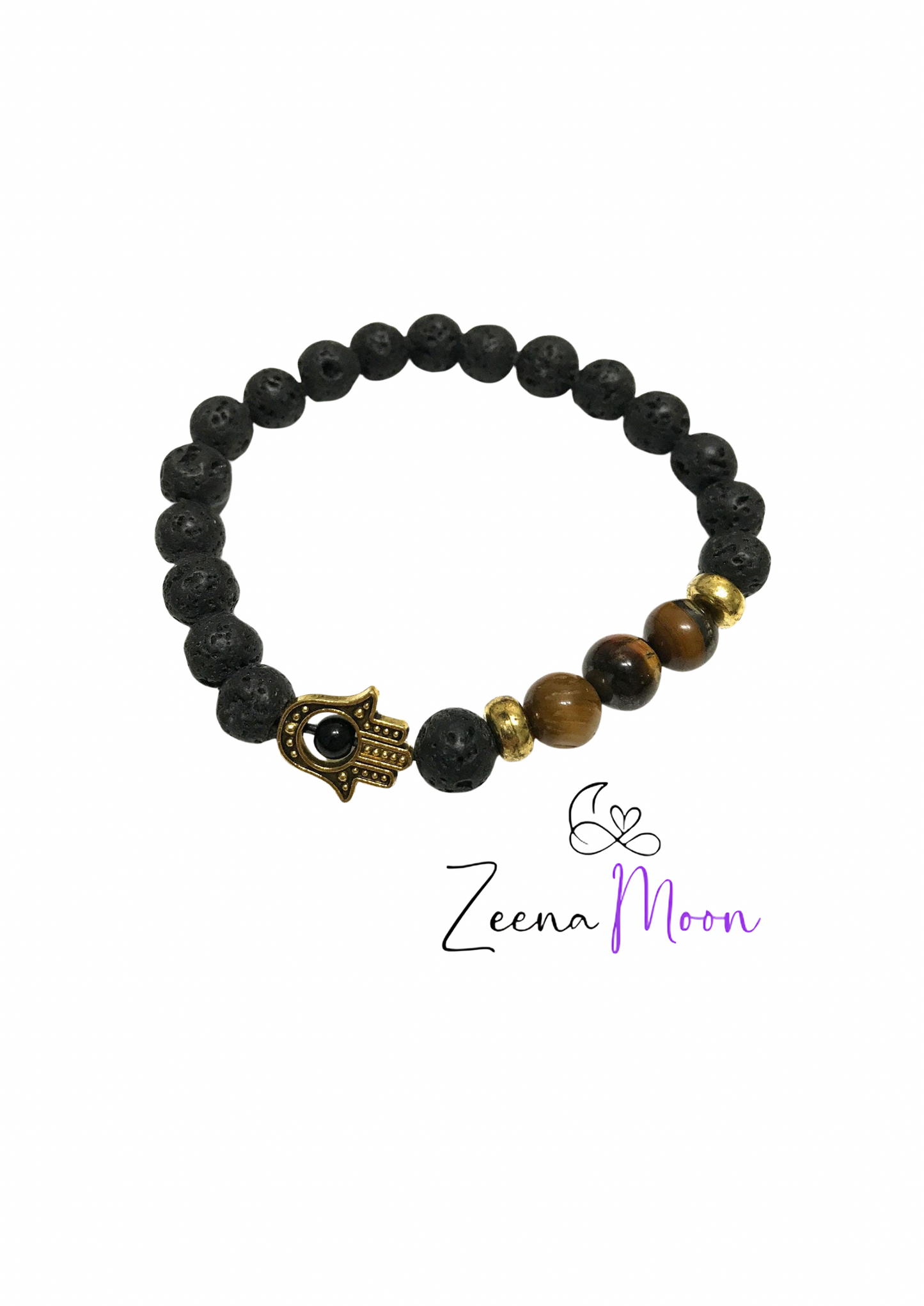 Lava Stone Bracelet - Hamsa Tiger-eye