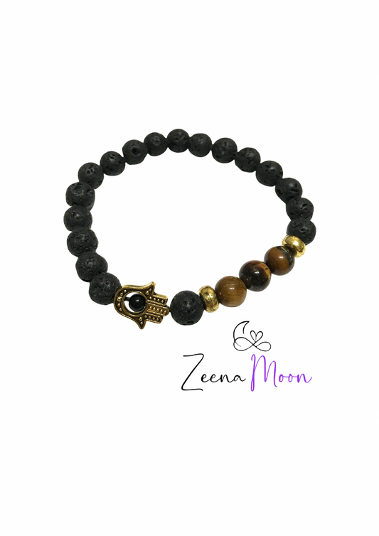 Lava Stone Bracelet - Hamsa Tiger-eye