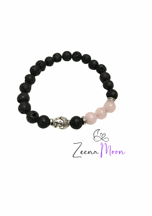 Lava Stone Bracelet - Buddha Rose Quartz