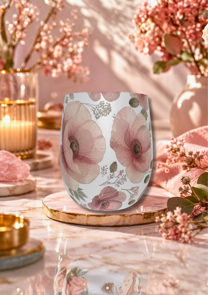 Blush Pink Poppy Floral Water Glass