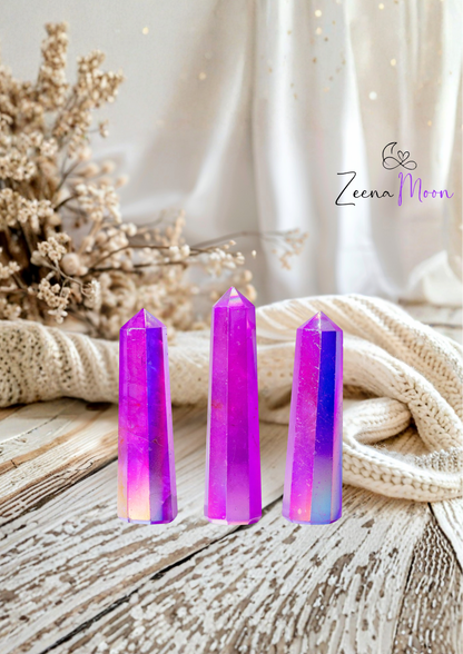 Gemstone Obelisk Point approx 9cm - Aurura Crystal Quartz - Purple