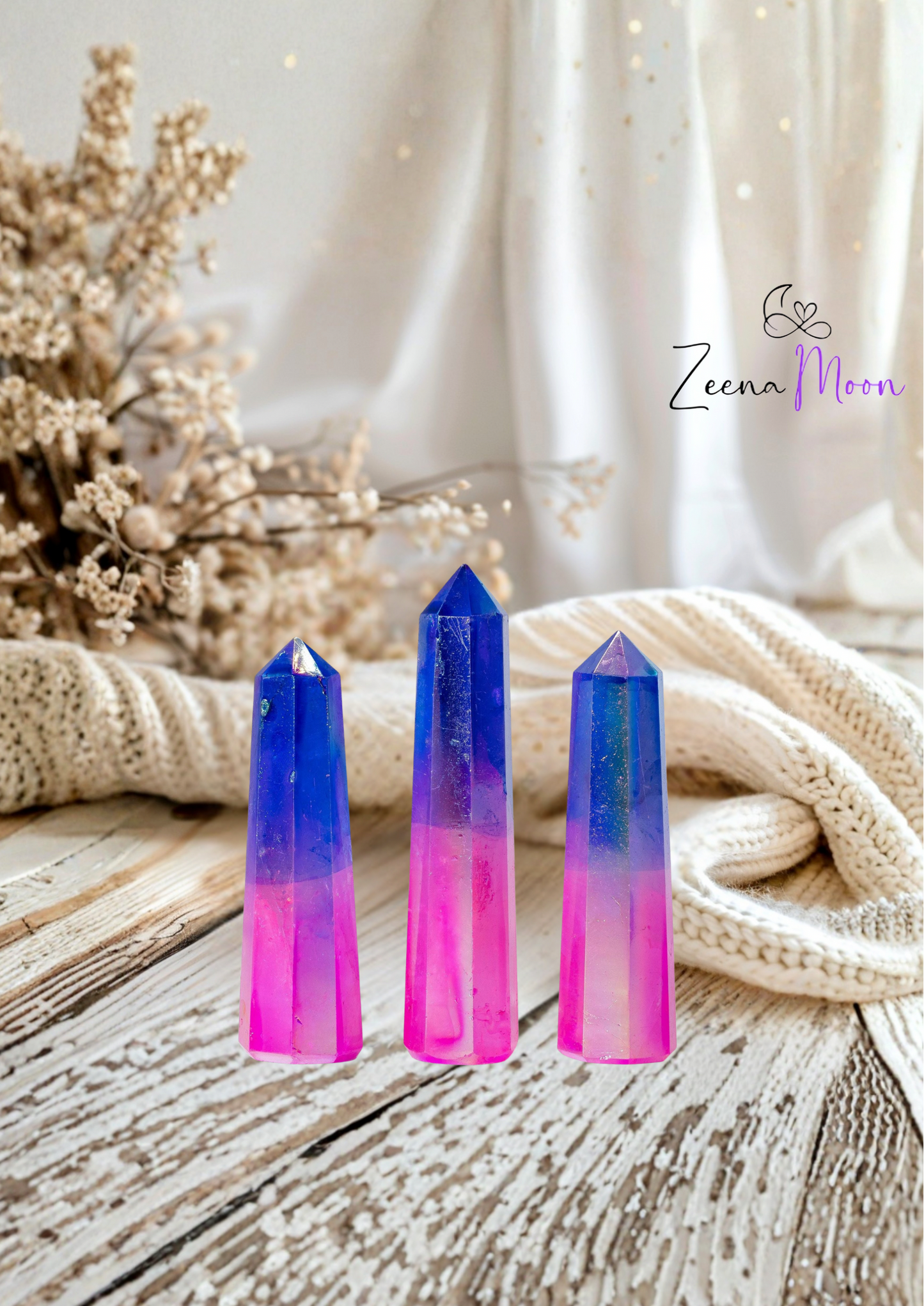 Gemstone Obelisk Point approx 9cm - Aurura Crystal Quartz - Pink & Blue