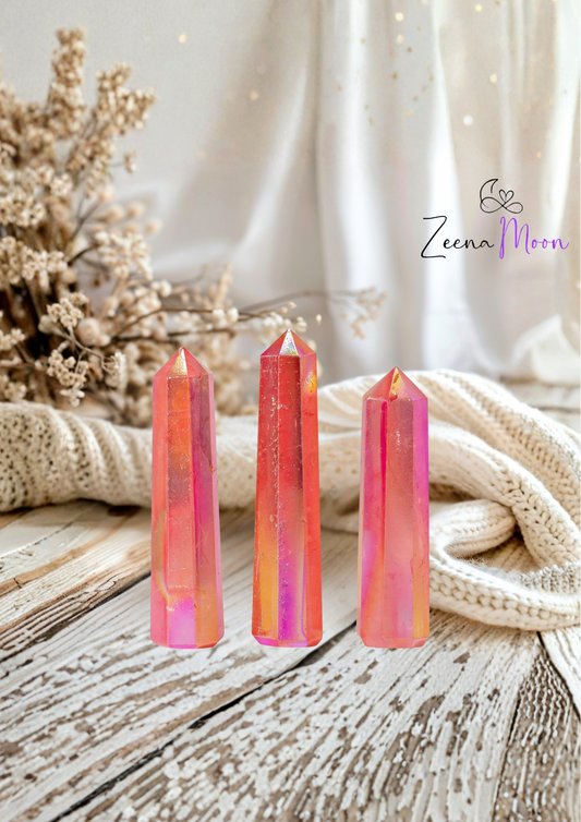 Gemstone Obelisk Point approx 9cm - Aurura Crystal Quartz - Peach