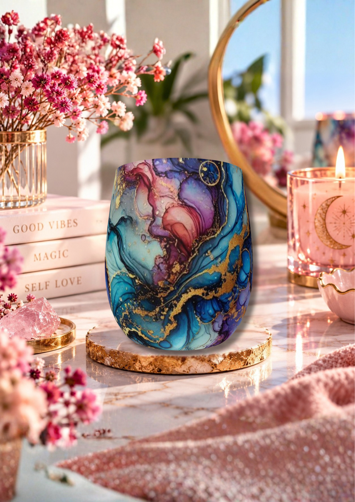 Celestial Bloom Marble Water Glass