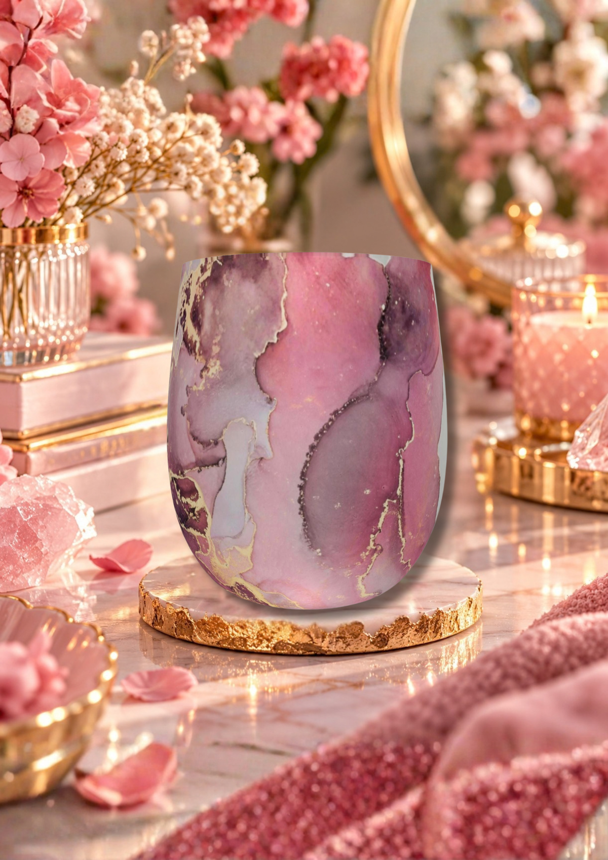 Rose Quartz Dream Pink Marble Water Glass