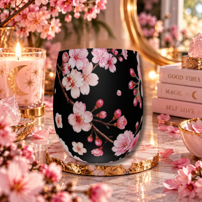 Midnight Sakura Cherry Blossom Water Glass