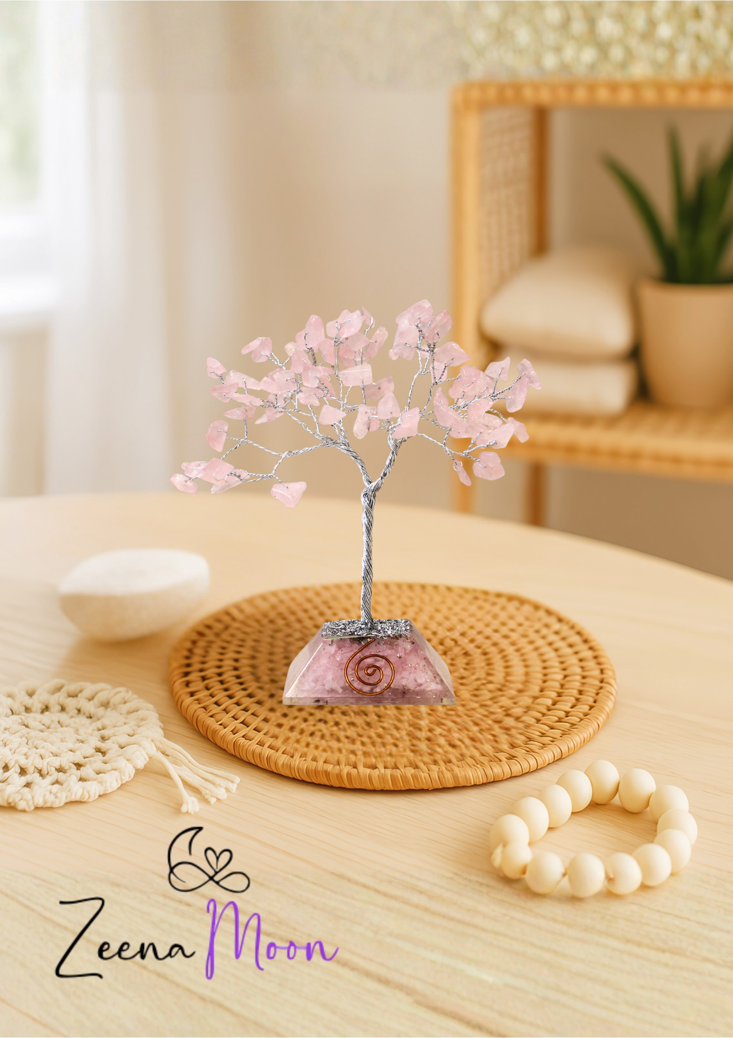 Gemstone Tree with Organite Base - 80 Stone - Rose Quartz