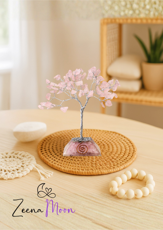 Gemstone Tree with Organite Base - 80 Stone - Rose Quartz