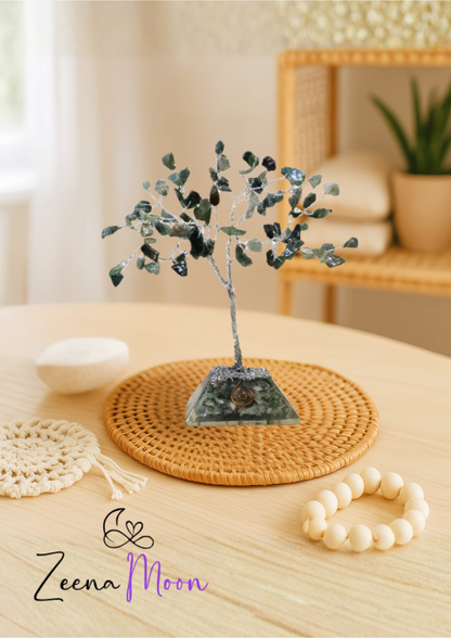 Gemstone Tree with Organite Base - 80 Stone - Moss Agate