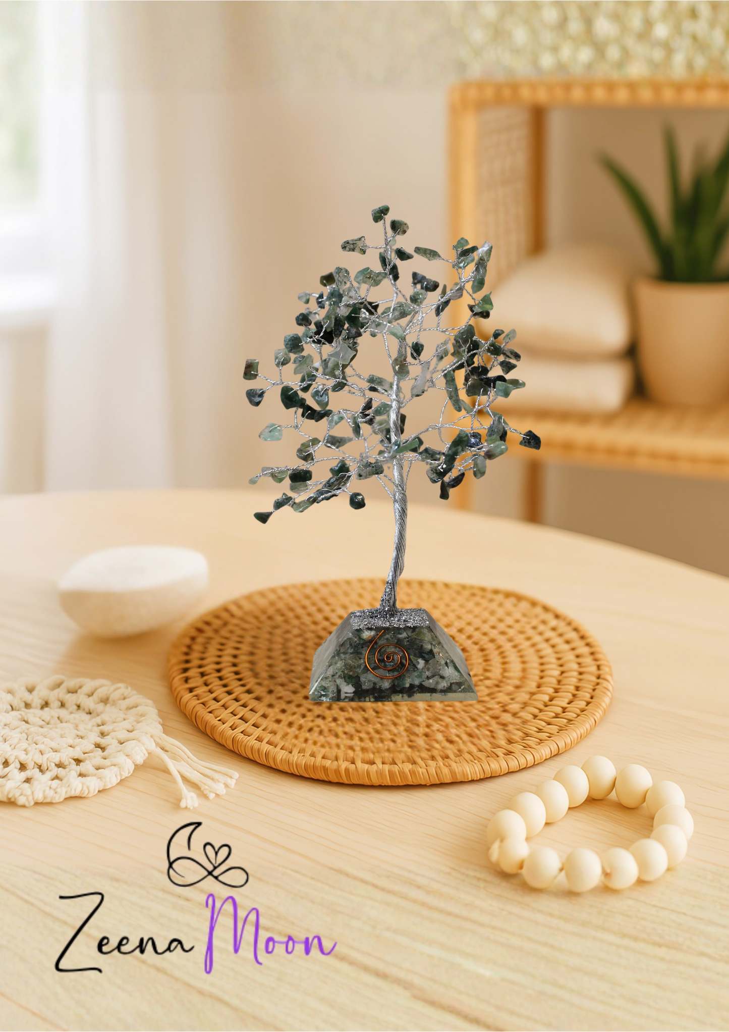 Gemstone Tree with Organite Base - 160 Stone - Moss Agate