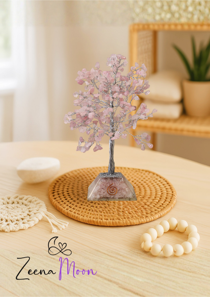 Gemstone Tree with Organite Base - 320 Stone - Rose Quartz