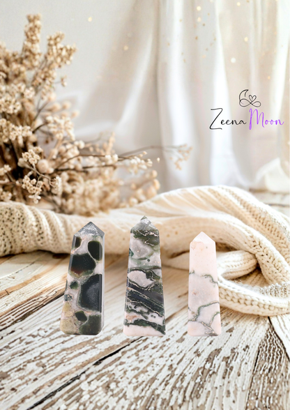 Gemstone Obelisk Points approx 5cm - Moss Agate
