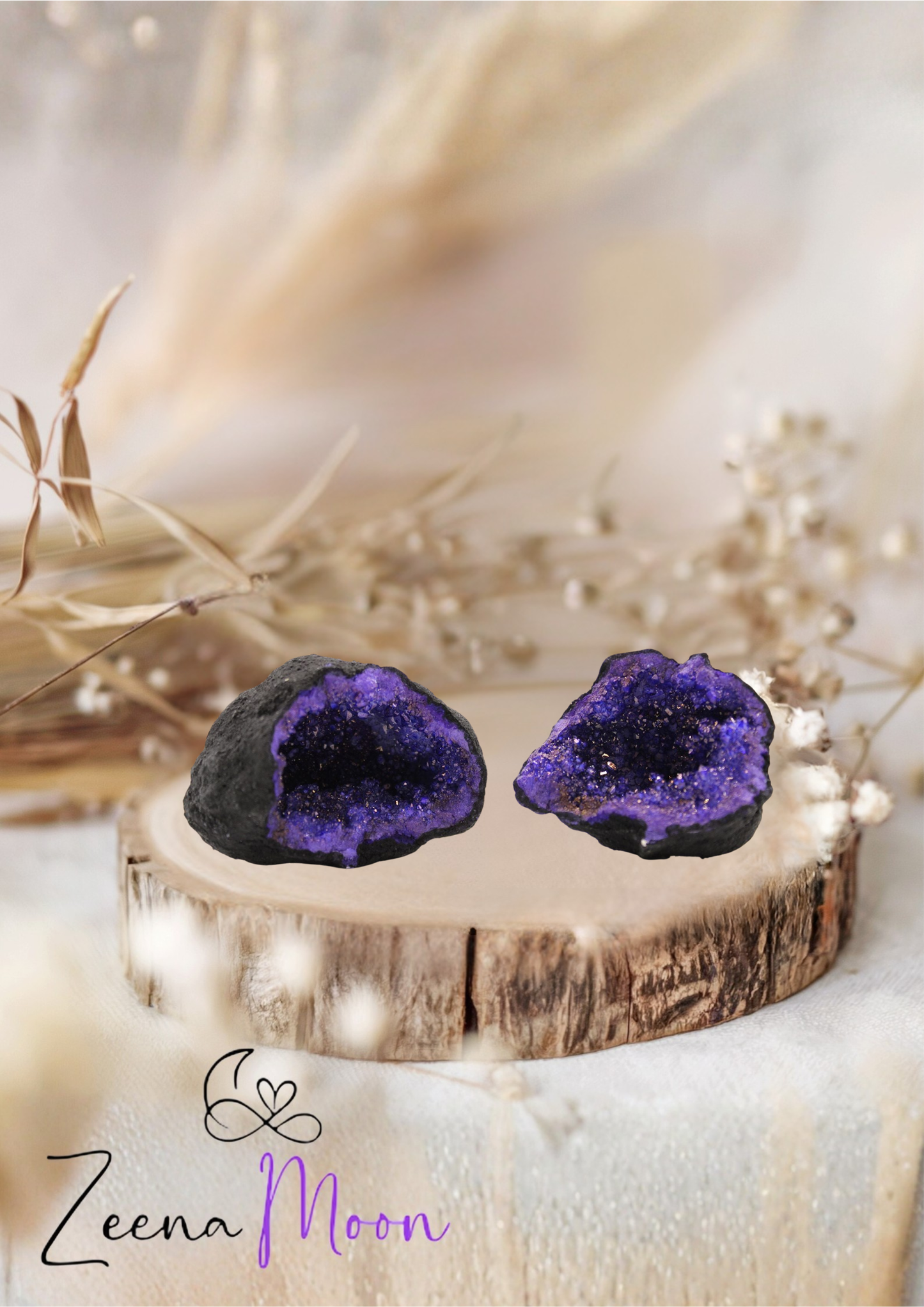 Coloured Calsite Geodes - Black Rock - Turqoise / Purple