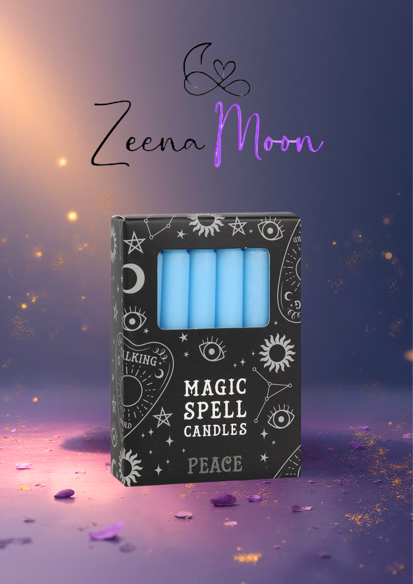 Set of 12 Light Blue 'Peace' Spell Candles