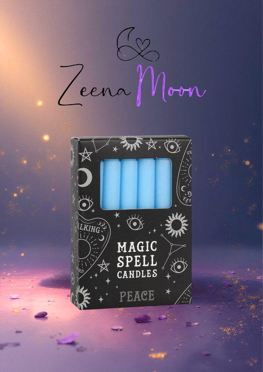Set of 12 Light Blue 'Peace' Spell Candles
