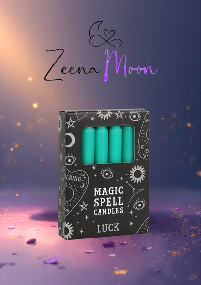 Set of 12 Green 'Luck' Spell Candles