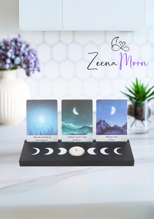 Black Moon Phase Tarot Card Stand Tealight Holder