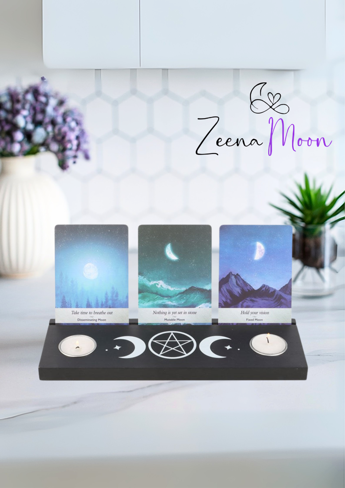 Black Triple Moon Tarot Card Stand Tealight Holder