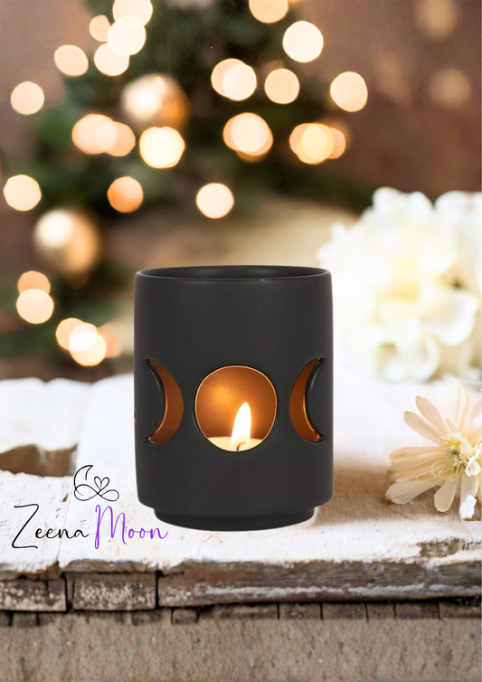 Small Black Triple Moon Cut Out Tealight Holder