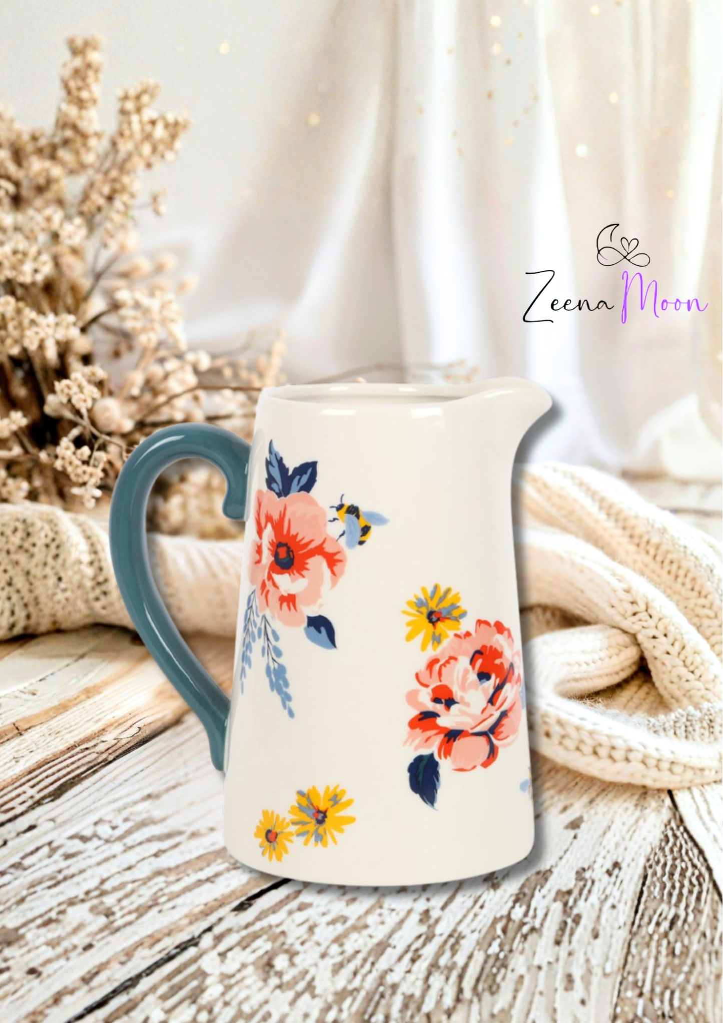 17cm Bee-utiful Floral Ceramic Flower Jug
