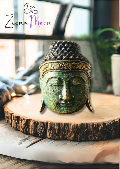 Home Decoration Buddha Head - 25cm - Green Shine Finish
