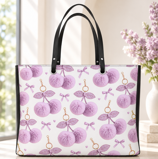 Lilac Cherry & Bow Designer Handbag