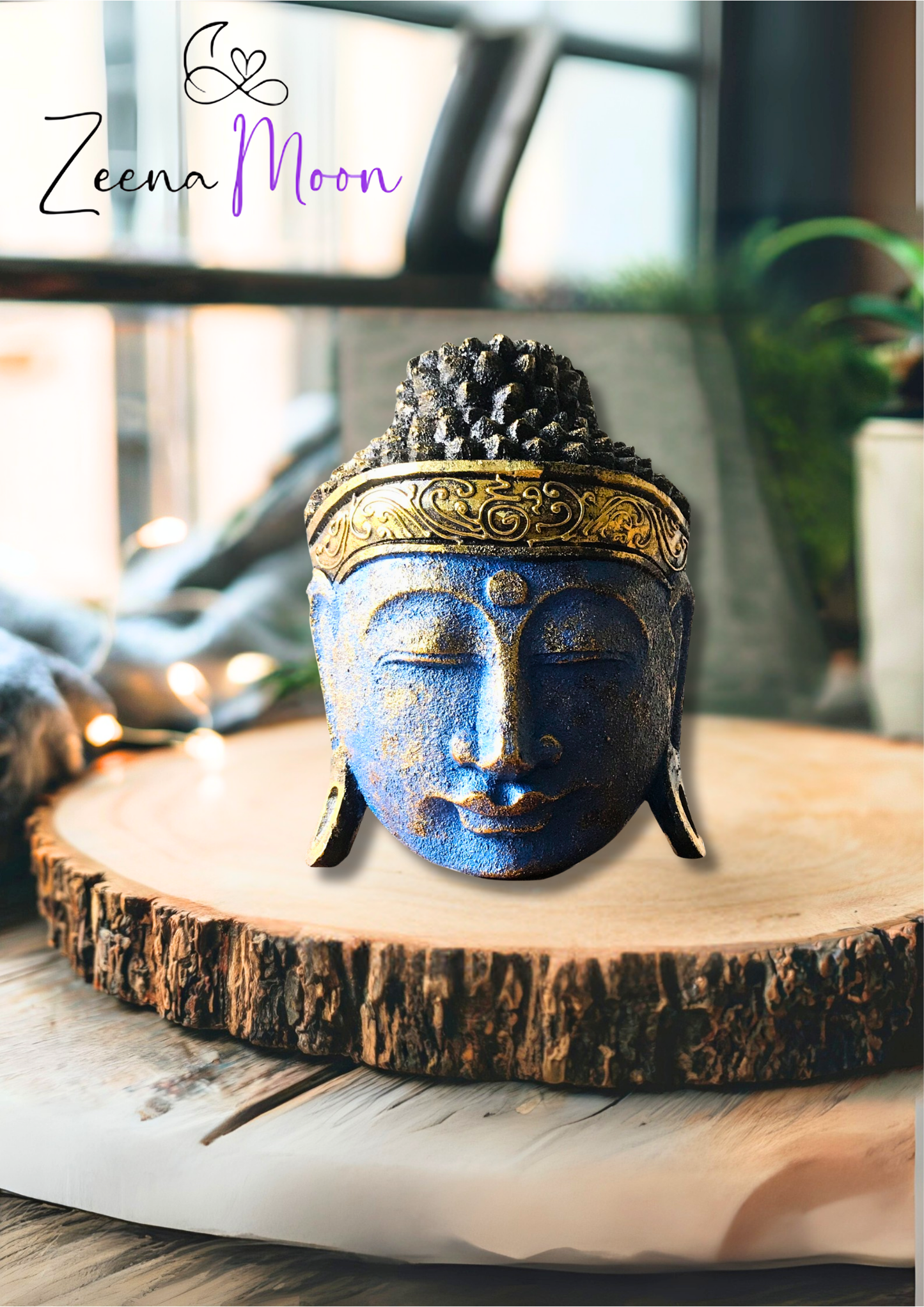 Home Decoration Buddha Head - 25cm - Blue Shine Finish
