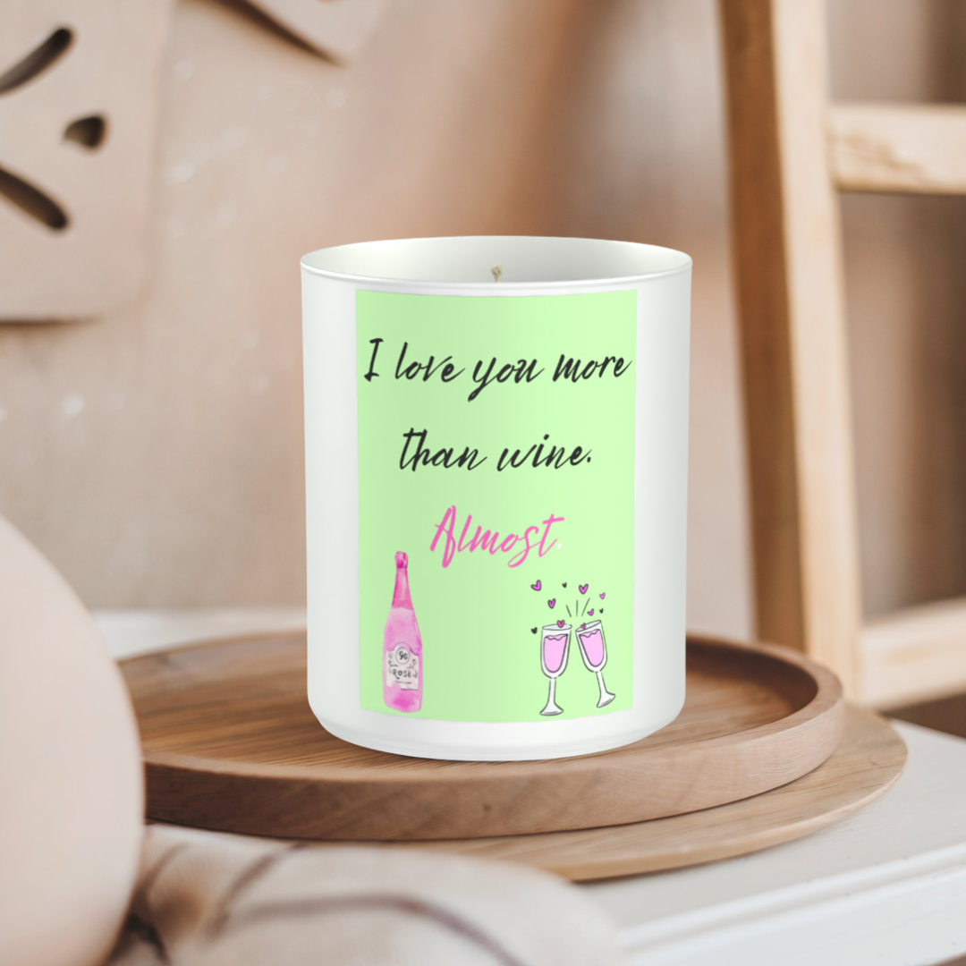 I love you more than wine. 200g White candle ‘Sandy Bay'