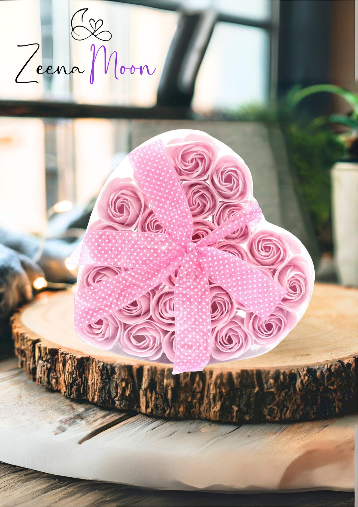 Set of 24 Soap Flower Heart Box - Pink Roses