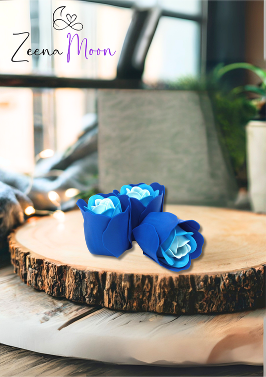 Set of 3 Soap Flower Heart Box - Blue Wedding Roses