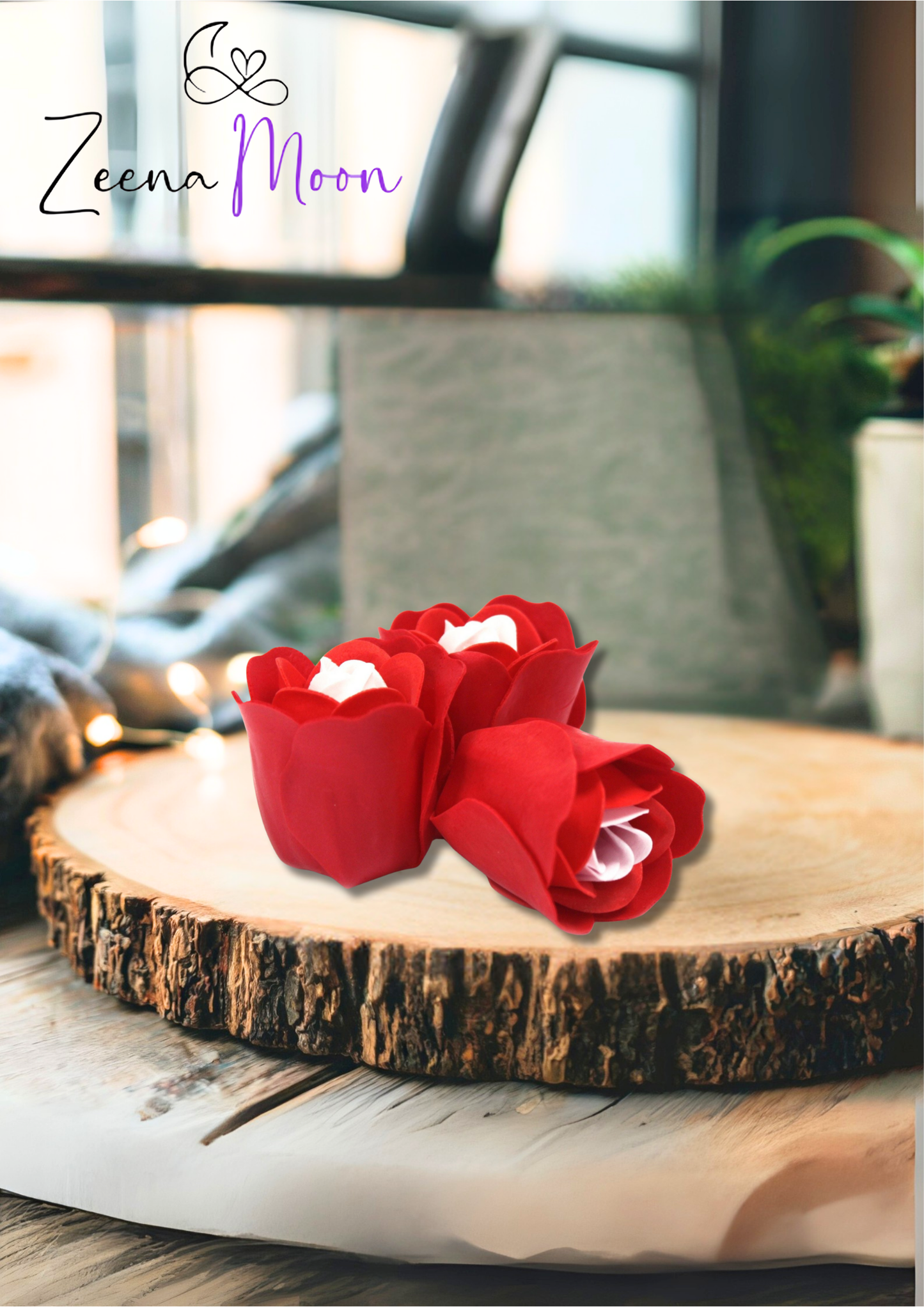 Set of 3 Soap Flower Heart Box - Red Roses