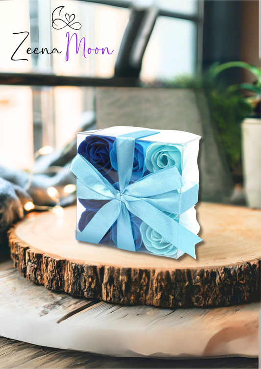 Set of 9 Soap Flowers - Blue Wedding Roses