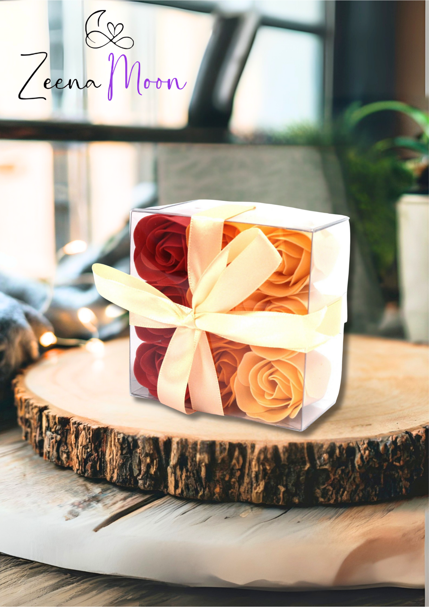 Set of 9 Soap Flower Box - Peach Roses