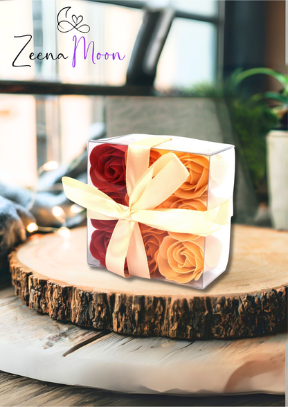 Set of 9 Soap Flower Box - Peach Roses