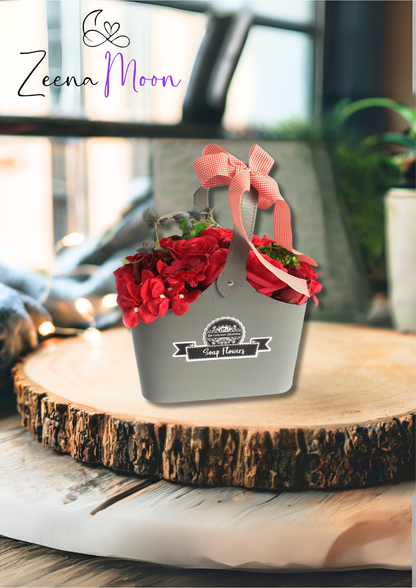 Basket Soap Flower Bouquet - Red