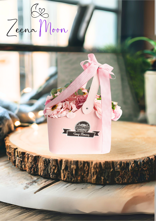 Basket Soap Flower Bouquet - Pink