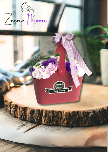 Basket Soap Flower Bouquet - Lilac