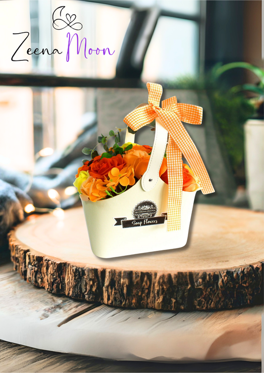 Basket Soap Flower Bouquet - Orange