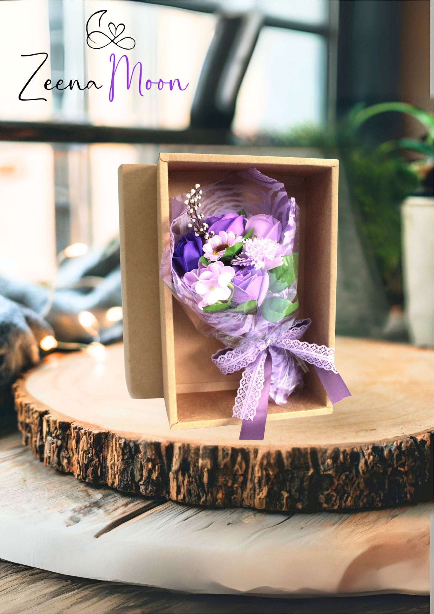 Boxed Hand Soap Flower Bouquet - Purple