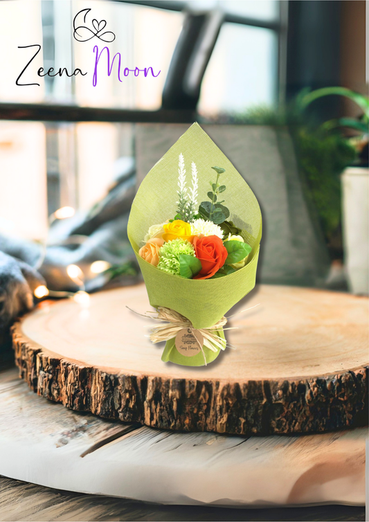 Standing Soap Flower Bouquet - Green Yellow