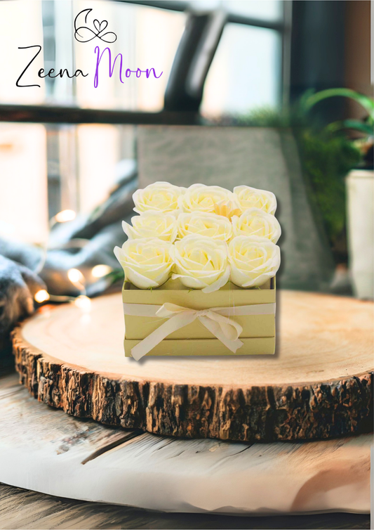 Soap Flower Gift Bouquet - 9 Cream Roses - Square