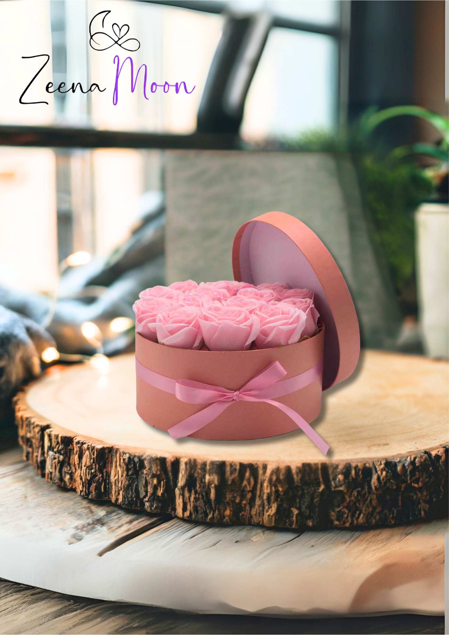 Soap Flower Gift Bouquet - 14 Pink Roses - Round
