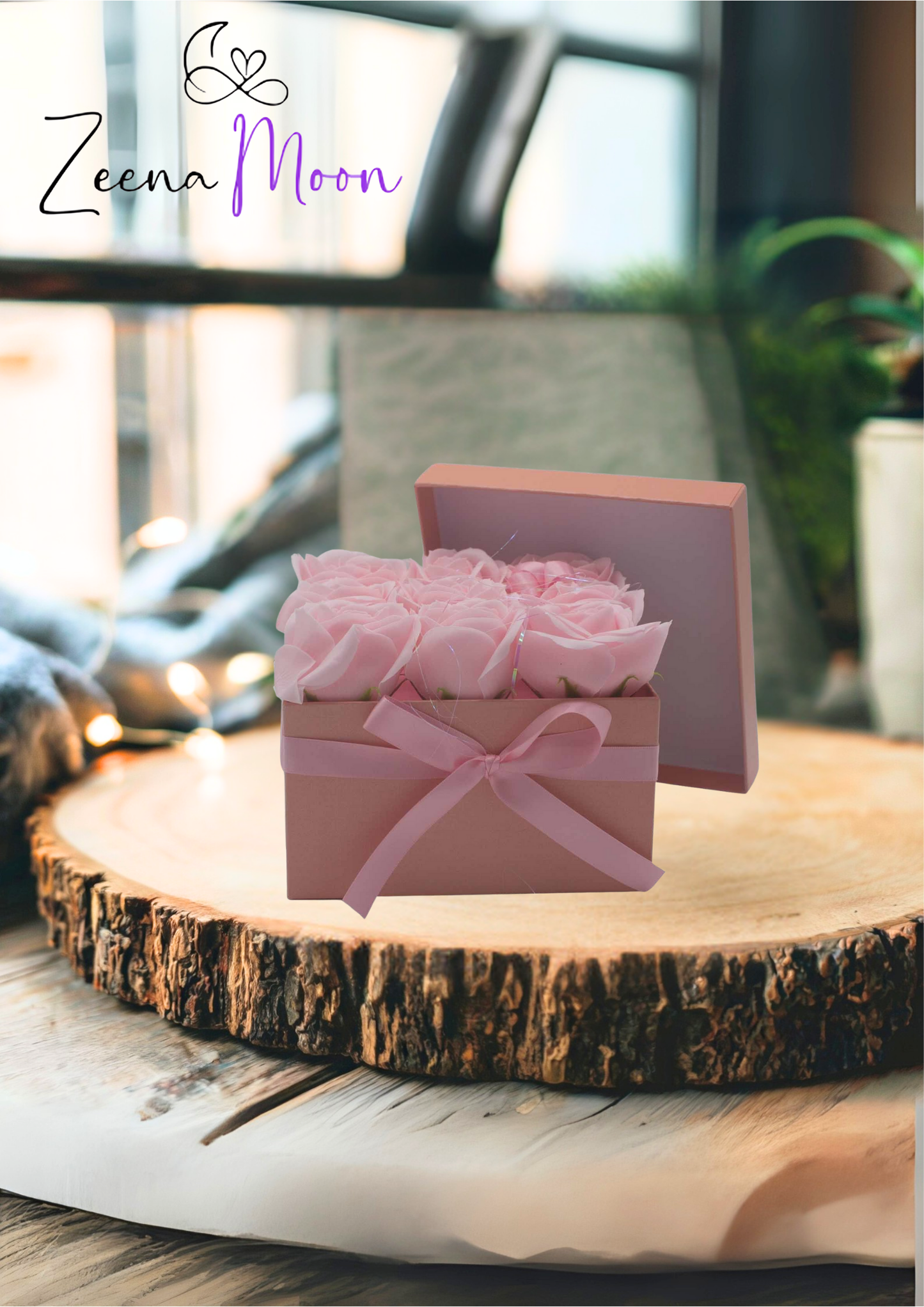 Soap Flower Gift Bouquet - 9 Pink Roses - Square
