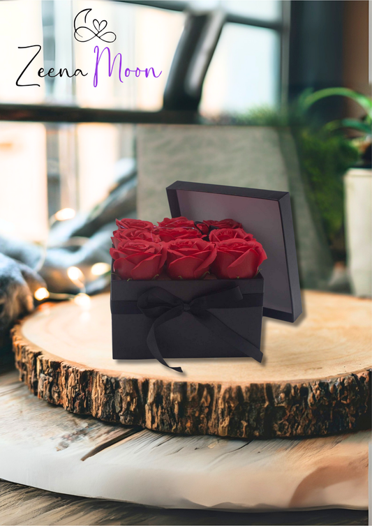 Soap Flower Gift Bouquet - 9 Red Roses - Square