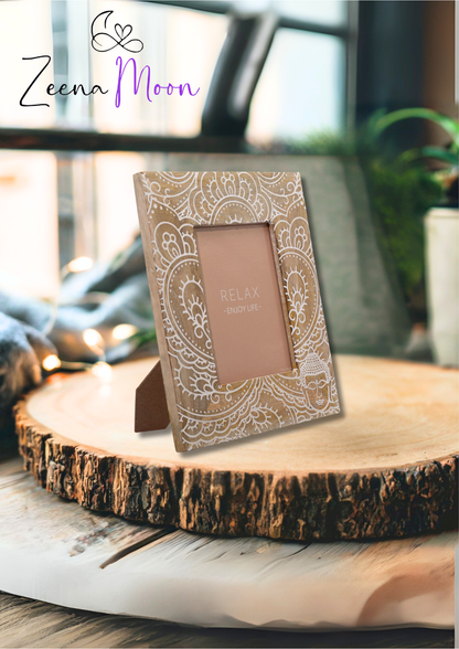 Lrg Mango Wood Picture Frame (for 13x18cm) 28x23x2cm - Buddha - White