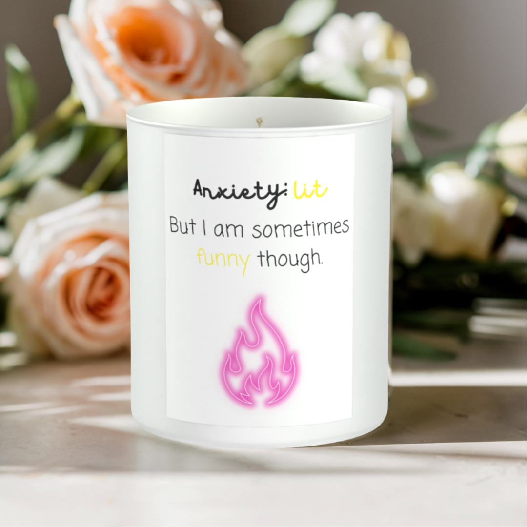 Anxiety Lit Funny 200g White candle ‘Sandy Bay'
