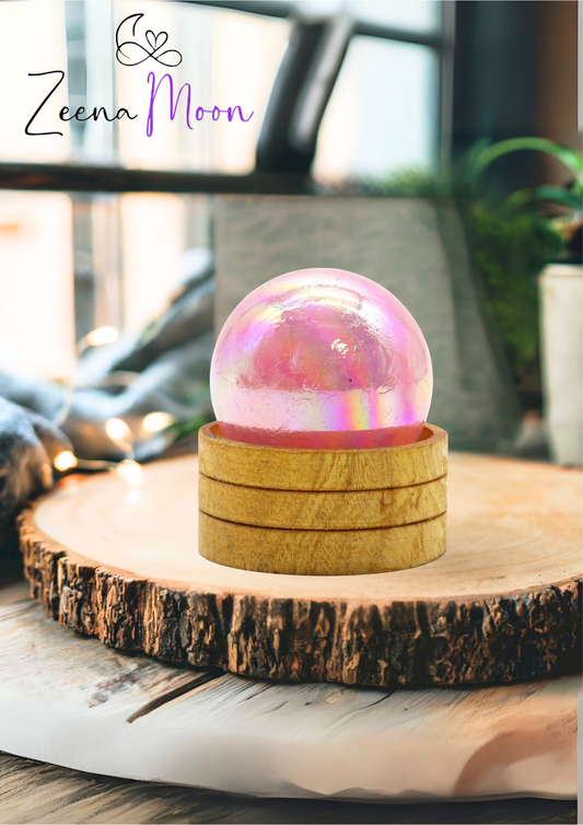 Gemstone Sphere 50mm - Rose Quartz Titanium Aura with Stand