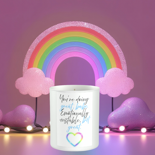 Emotionally Unstable Funny 200g White candle ‘Sandy Bay'
