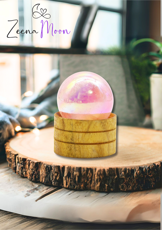 Gemstone Sphere 40mm - Rose Quartz Titanium Aura with Stand